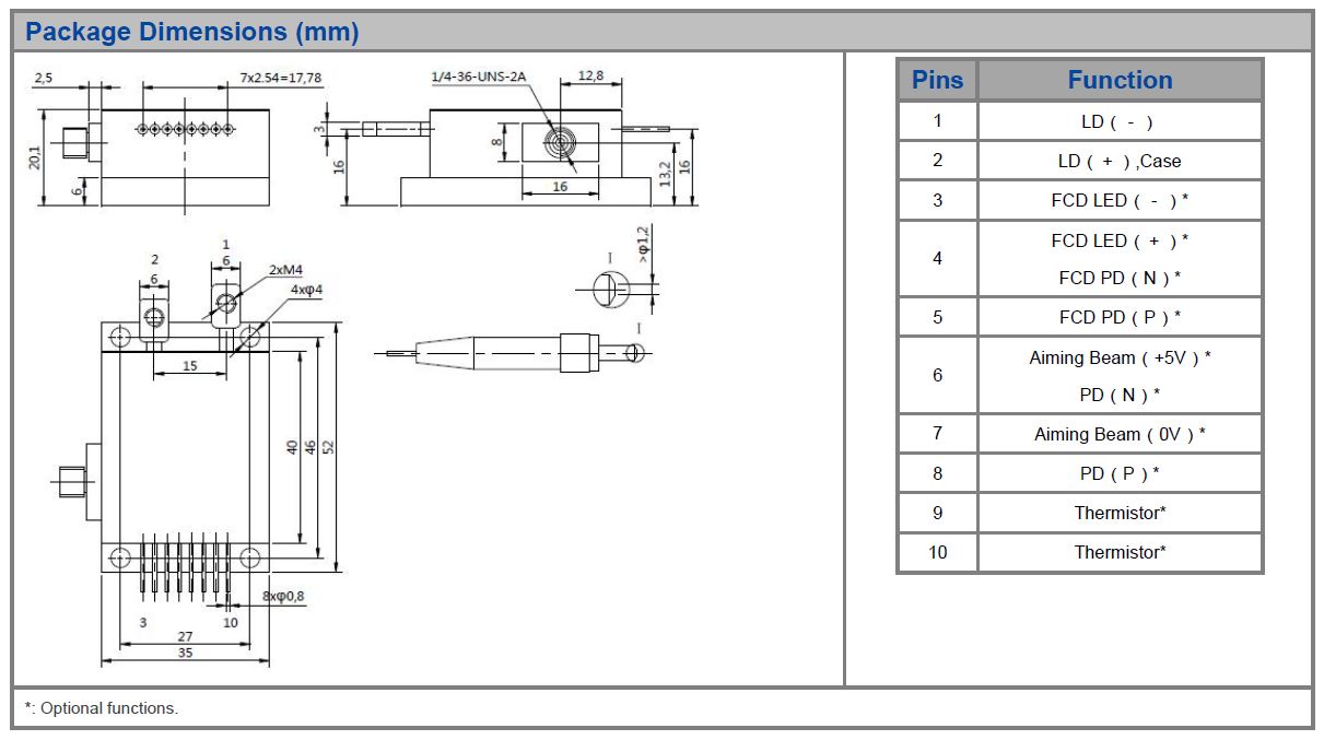 K976FANCA-15.00W Multi-Single Emitter, 976nm, 15W Multi-Function Detachable Diode Laser